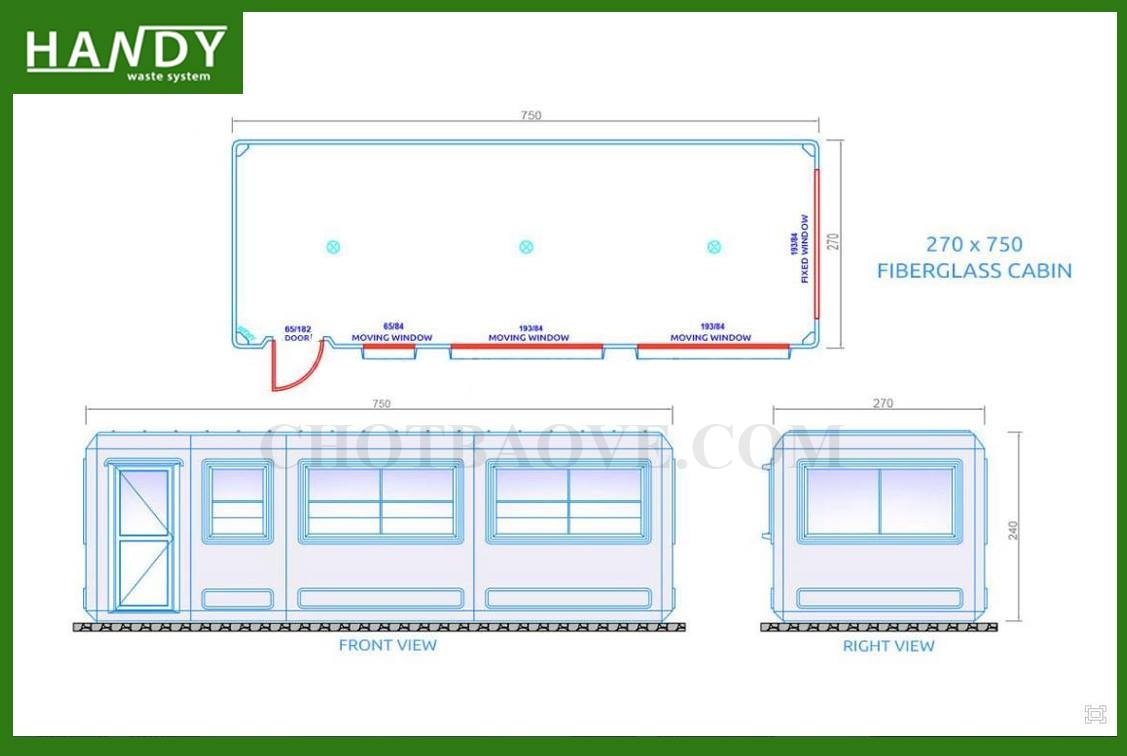 Bản vẽ kỹ thuật nhà di động bằng composite 2.7 x 7.5m