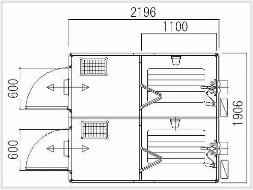 Sơ đồ bố trí thiết bị vệ sinh của cabin phòng tắm 2 buồng
